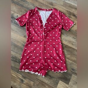 Women's Red Heart Print Sleep Romper